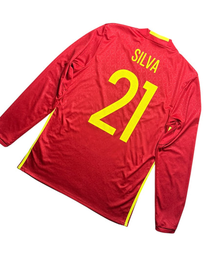 Spain Football Shirt 2016/2017 Home Silva 21 L/S (M)