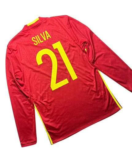 Spain Football Shirt 2016/2017 Home Silva 21 L/S (M)